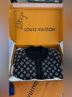 Louis Vuitton Black & White Monogram Zip-Up Bomber reversible jacket